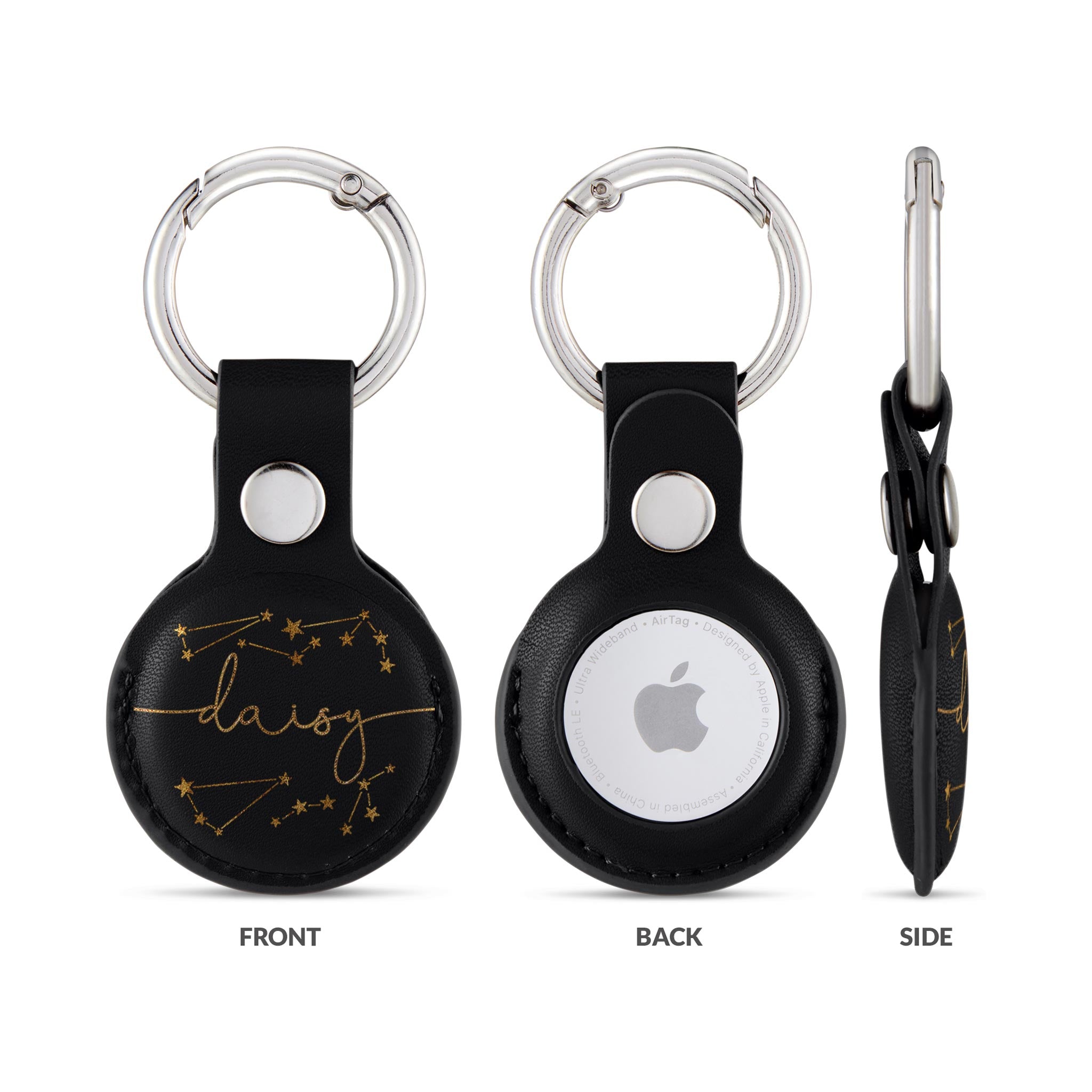 Personalised AirTag Case Keyring Holder Keychain Holder for Air Tag Tracking Device Sarts Galaxy Gold on Black