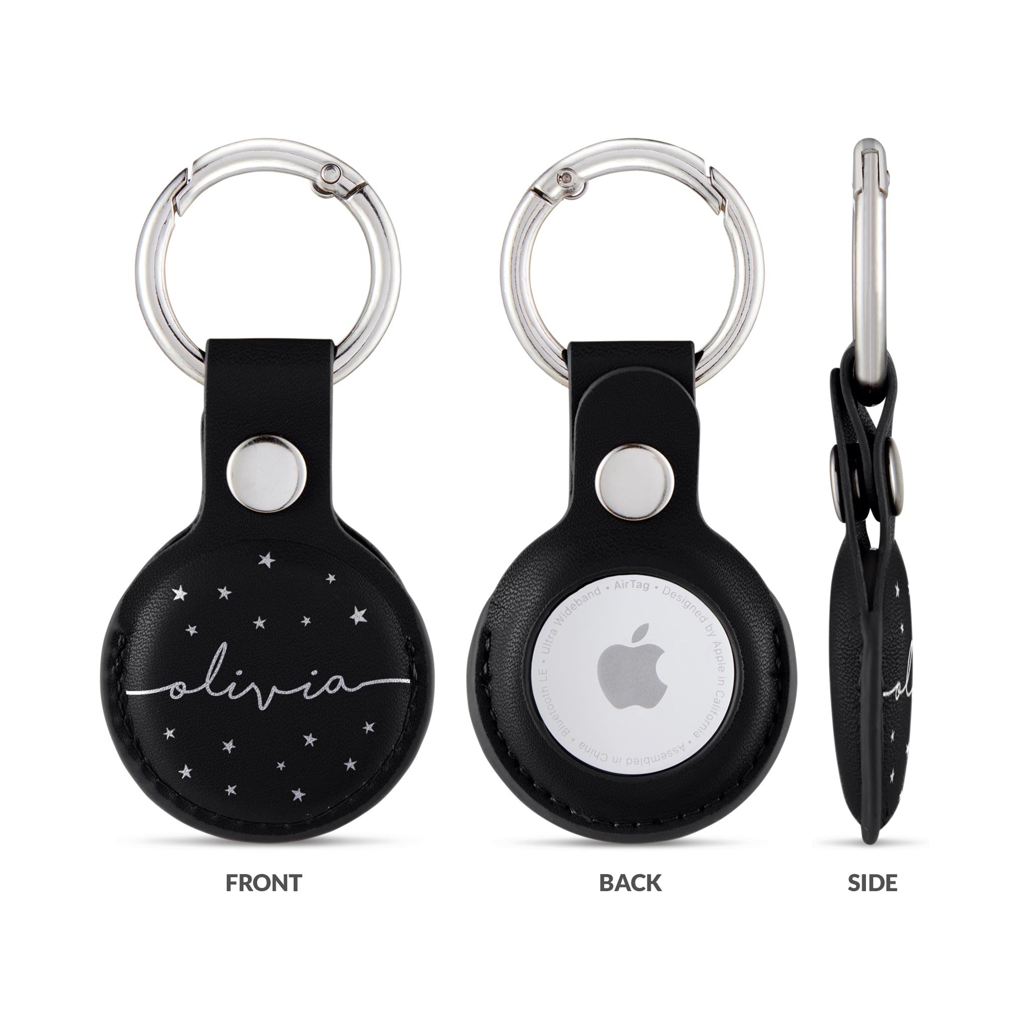 Personalised AirTag Case Keyring Holder Keychain Holder for Air Tag Tracking Device Stars Starry Sky Name on Black