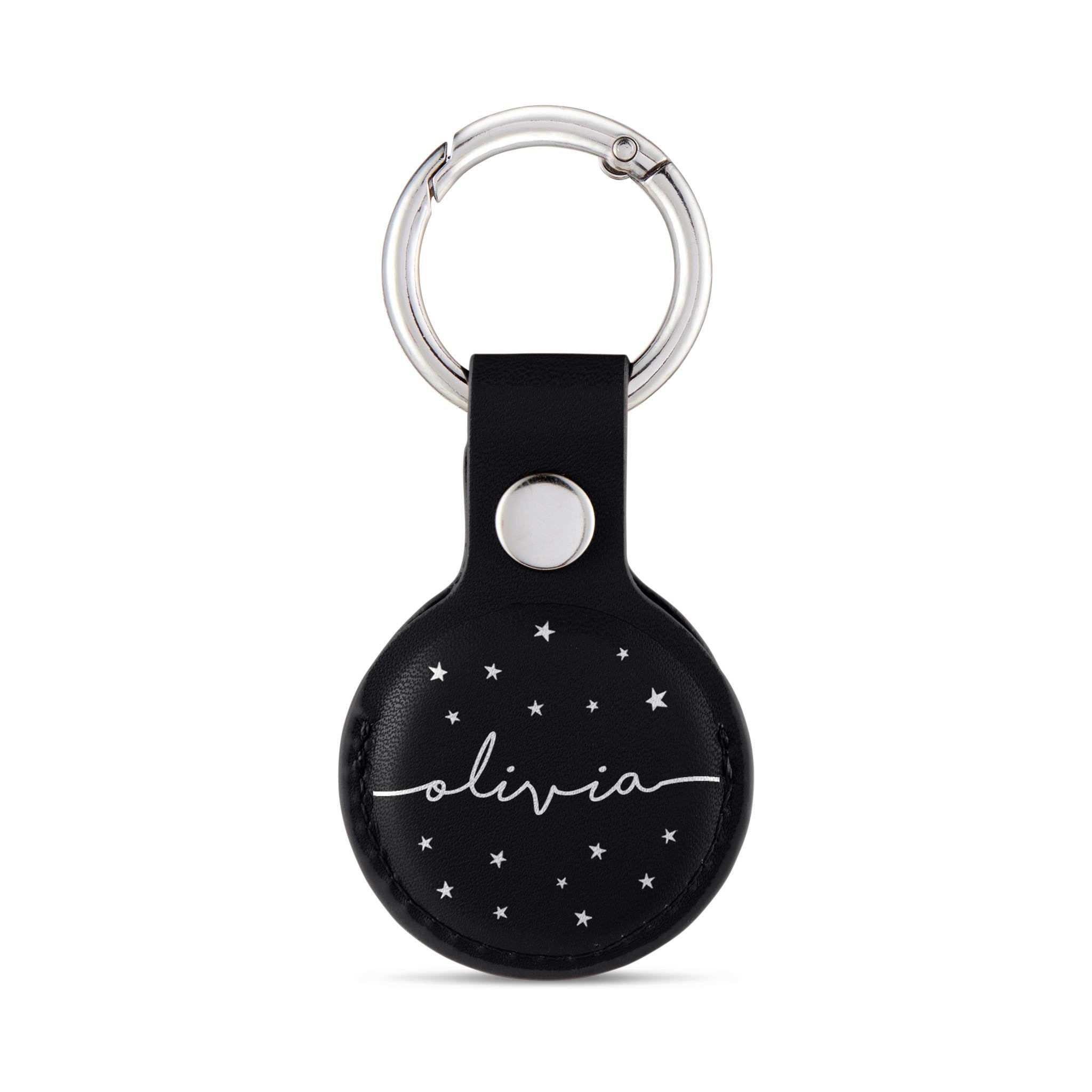 Personalised AirTag Case Keyring Holder Keychain Holder for Air Tag Tracking Device Stars Starry Sky Name on Black