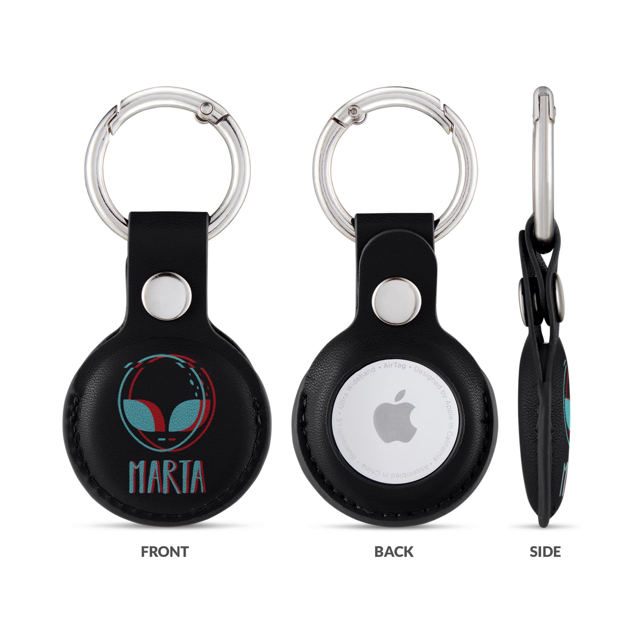 Personalised AirTag Case Keyring Holder Keychain Holder for Air Tag Tracking Device Alien Bold Name on Black