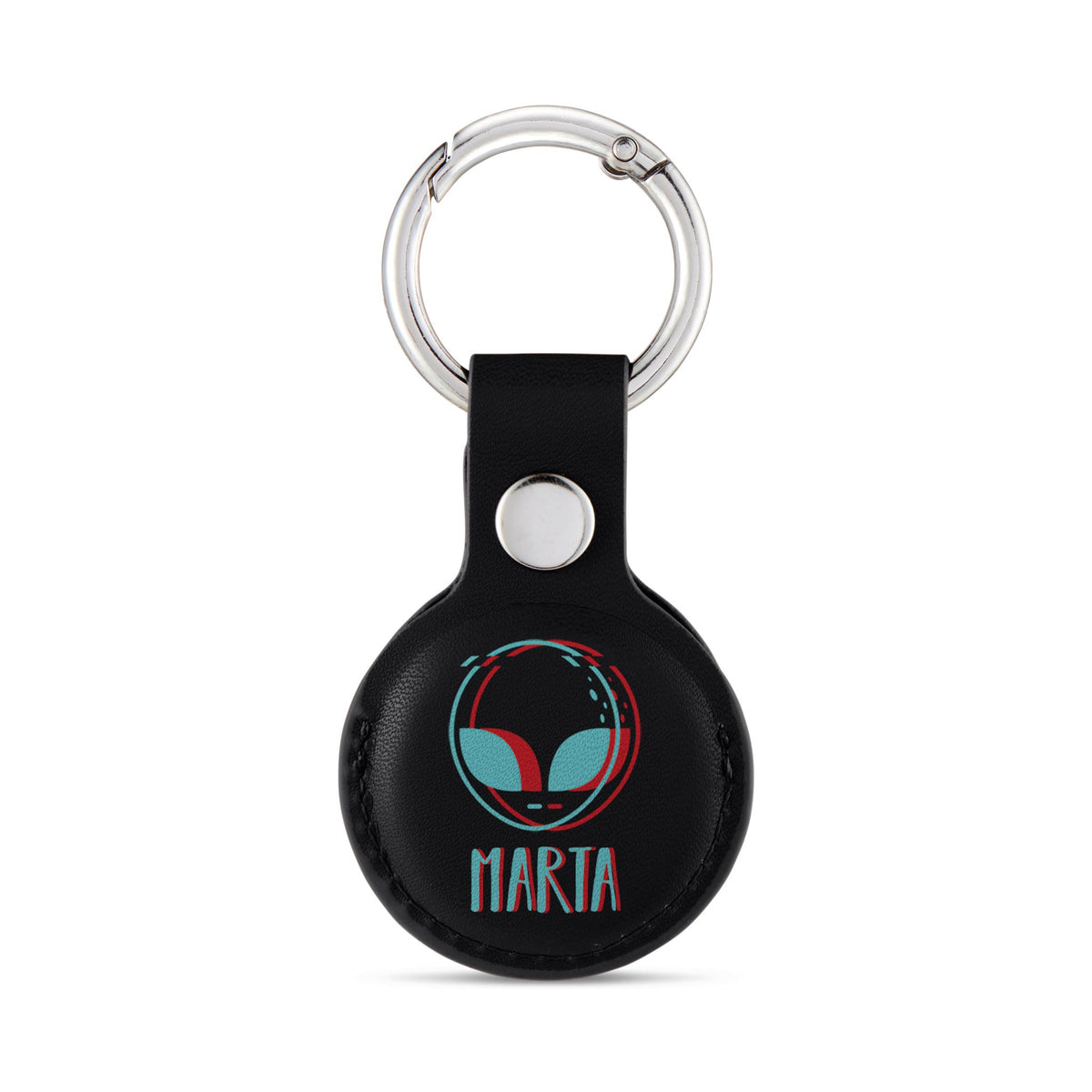 Personalised AirTag Case Keyring Holder Keychain Holder for Air Tag Tracking Device Alien Bold Name on Black