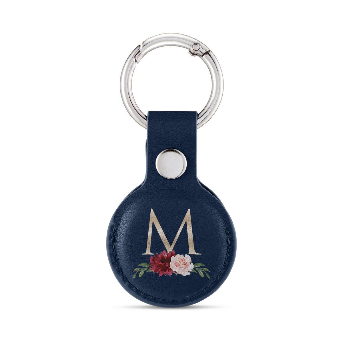 Personalised AirTag Case Keyring Holder Keychain Holder for Air Tag Tracking Device Roses Monogram Gold on Blue