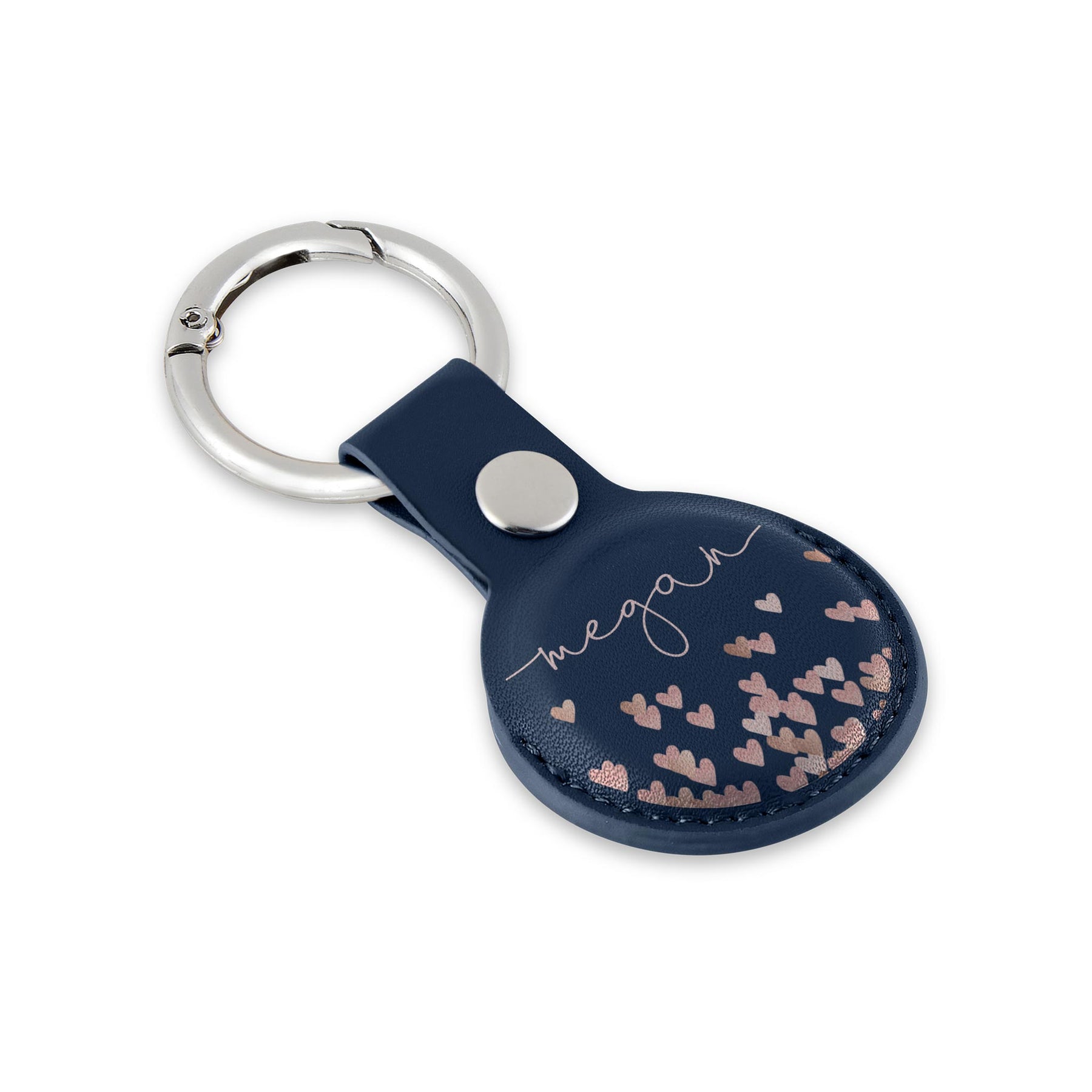 Personalised AirTag Case Keyring Holder Keychain Holder for Air Tag Tracking Device Rose Gold Hearts Rain on Blue