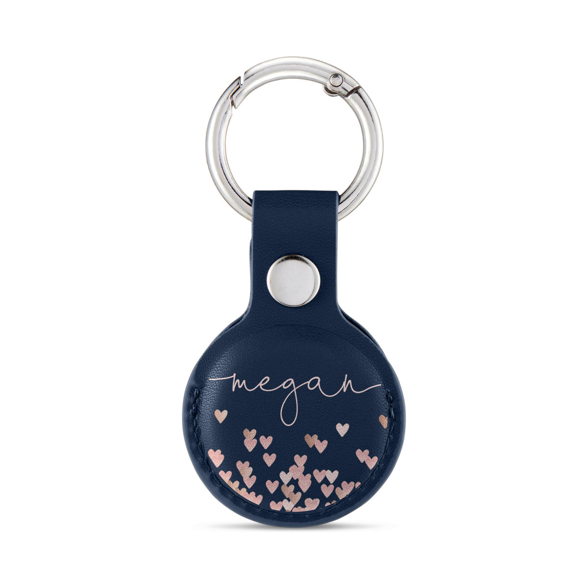 Personalised AirTag Case Keyring Holder Keychain Holder for Air Tag Tracking Device Rose Gold Hearts Rain on Blue
