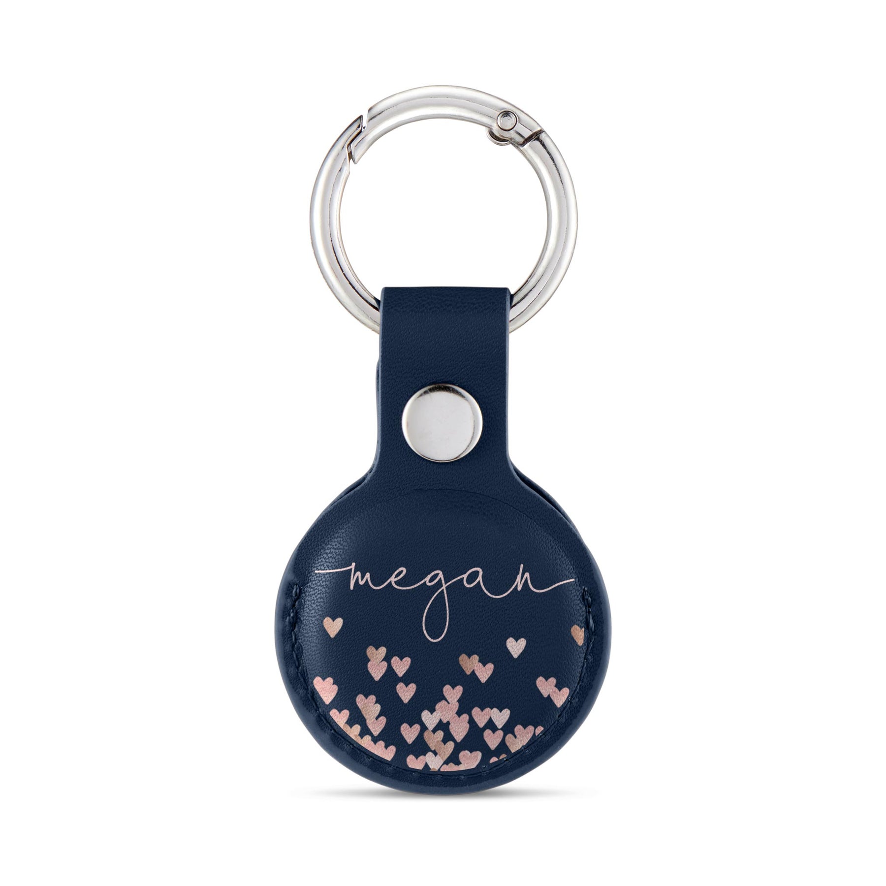 Personalised AirTag Case Keyring Holder Keychain Holder for Air Tag Tracking Device Rose Gold Hearts Rain on Blue