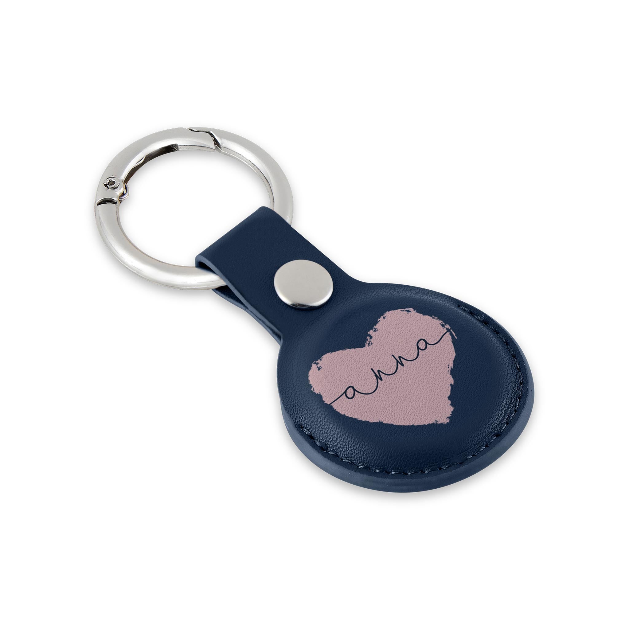 Personalised AirTag Case Keyring Holder Keychain Holder for Air Tag Tracking Device Heart Pink Love Name on Blue