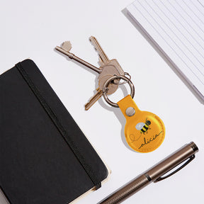 Personalised AirTag Case Keyring Holder Keychain Holder for Air Tag Tracking Device Honey Bee Bumblebee on Yellow