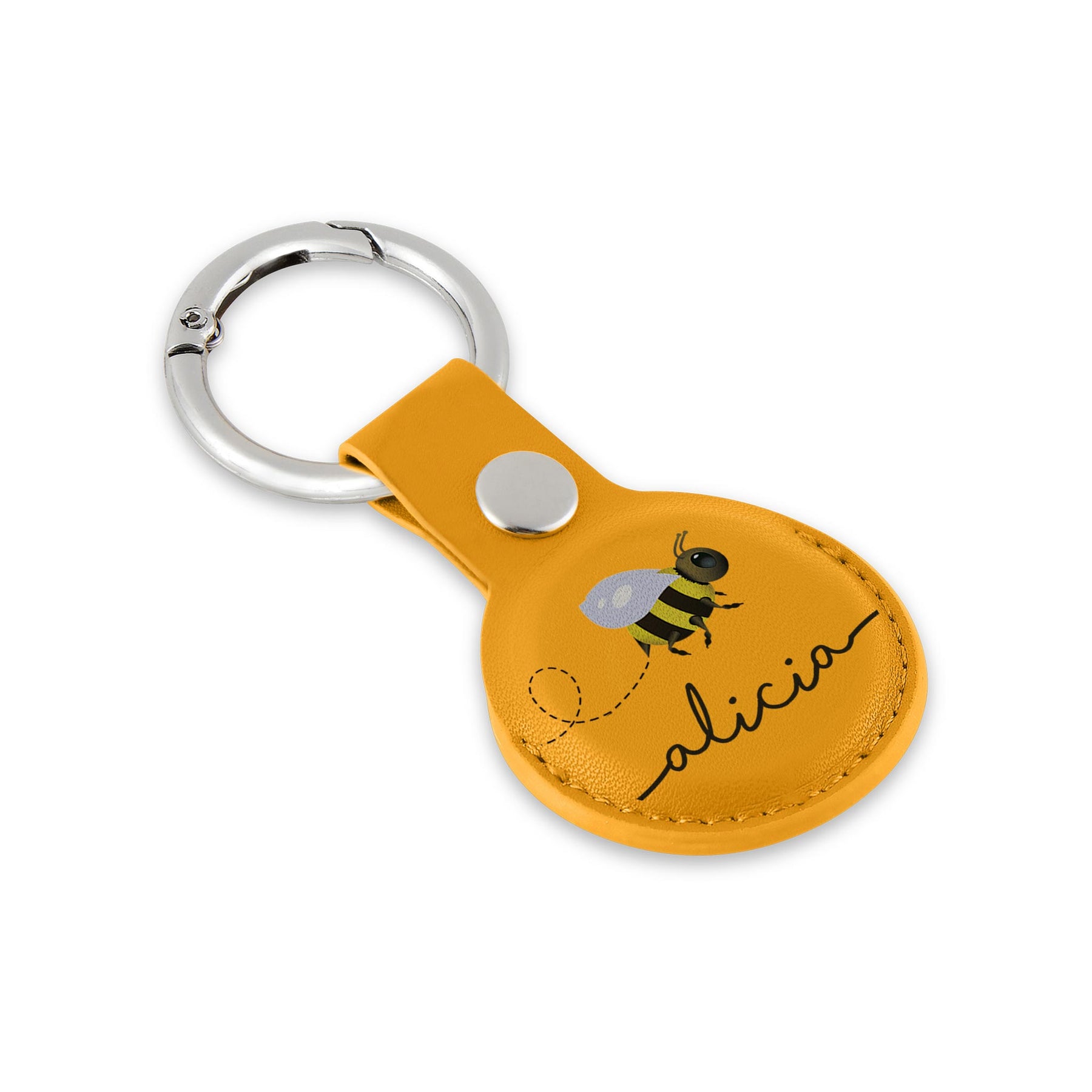 Personalised AirTag Case Keyring Holder Keychain Holder for Air Tag Tracking Device Honey Bee Bumblebee on Yellow