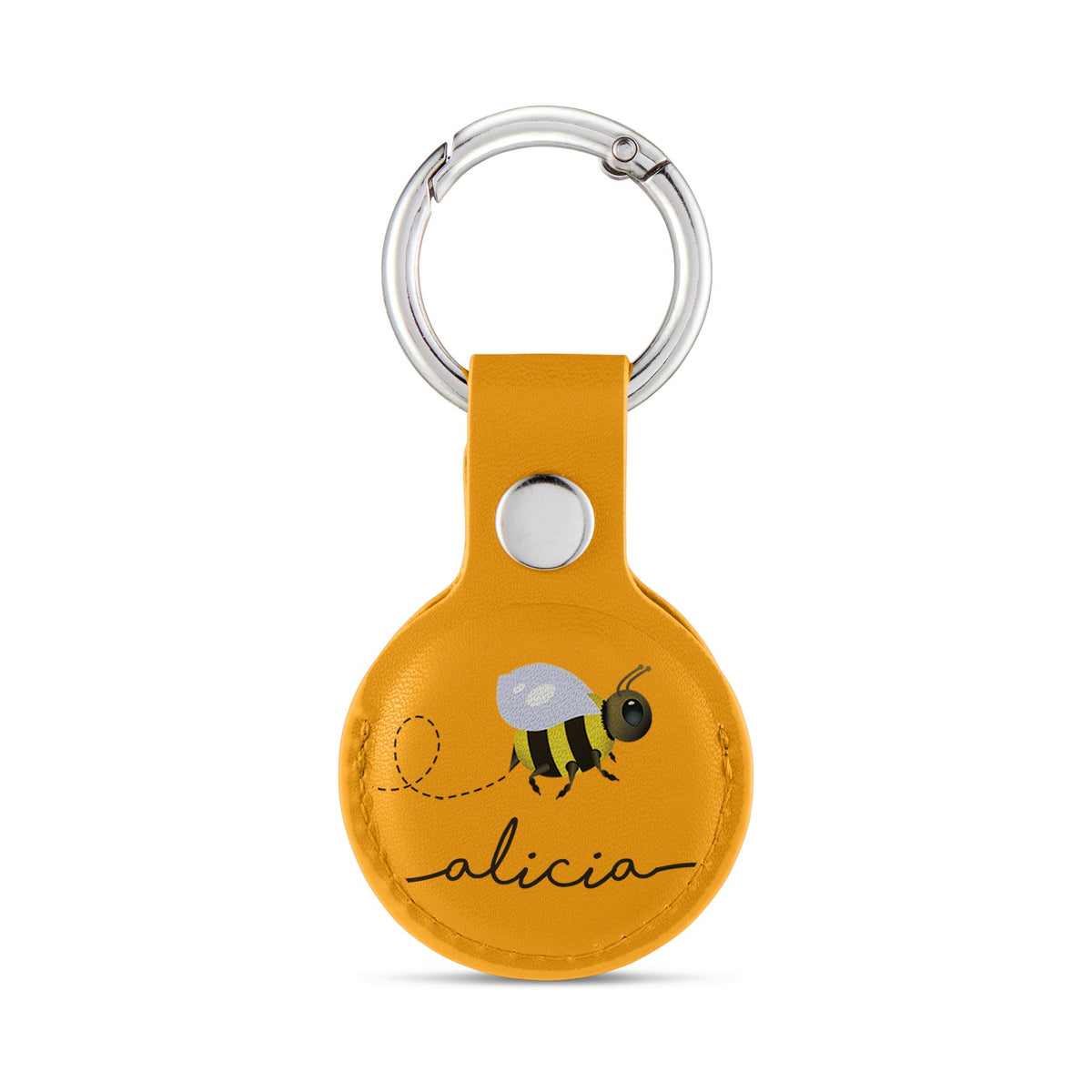 Personalised AirTag Case Keyring Holder Keychain Holder for Air Tag Tracking Device Honey Bee Bumblebee on Yellow