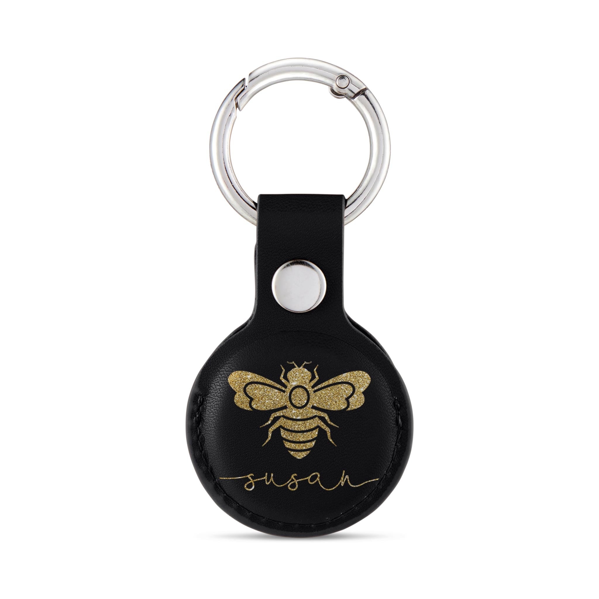 Personalised AirTag Case Keyring Holder Keychain Holder for Air Tag Tracking Device Golden Honey Bee on Black