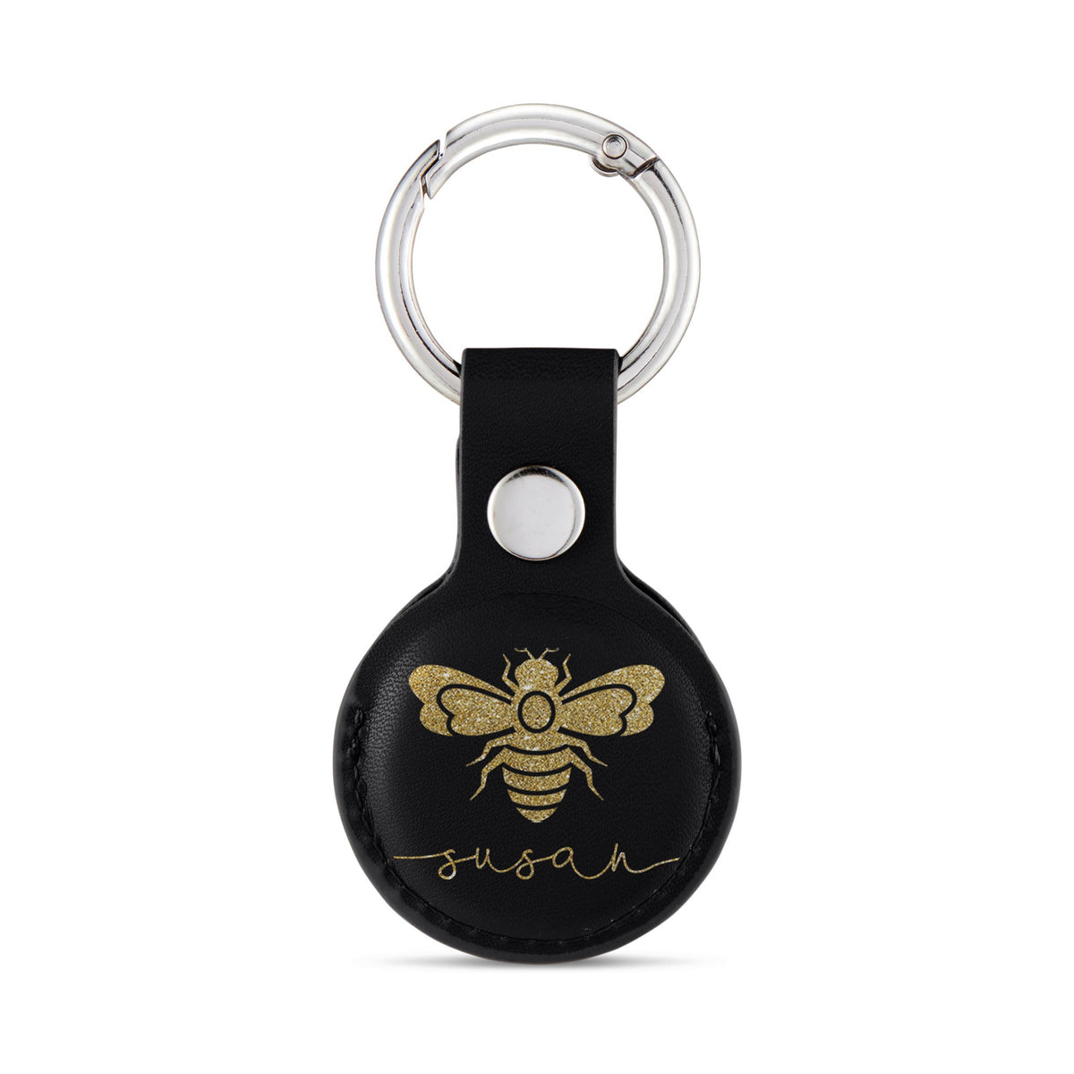 Personalised AirTag Case Keyring Holder Keychain Holder for Air Tag Tracking Device Golden Honey Bee on Black