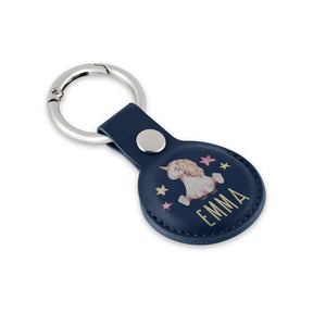 Personalised AirTag Case Keyring Holder Keychain Holder for Air Tag Tracking Device Unicorn Stars Name on Blue