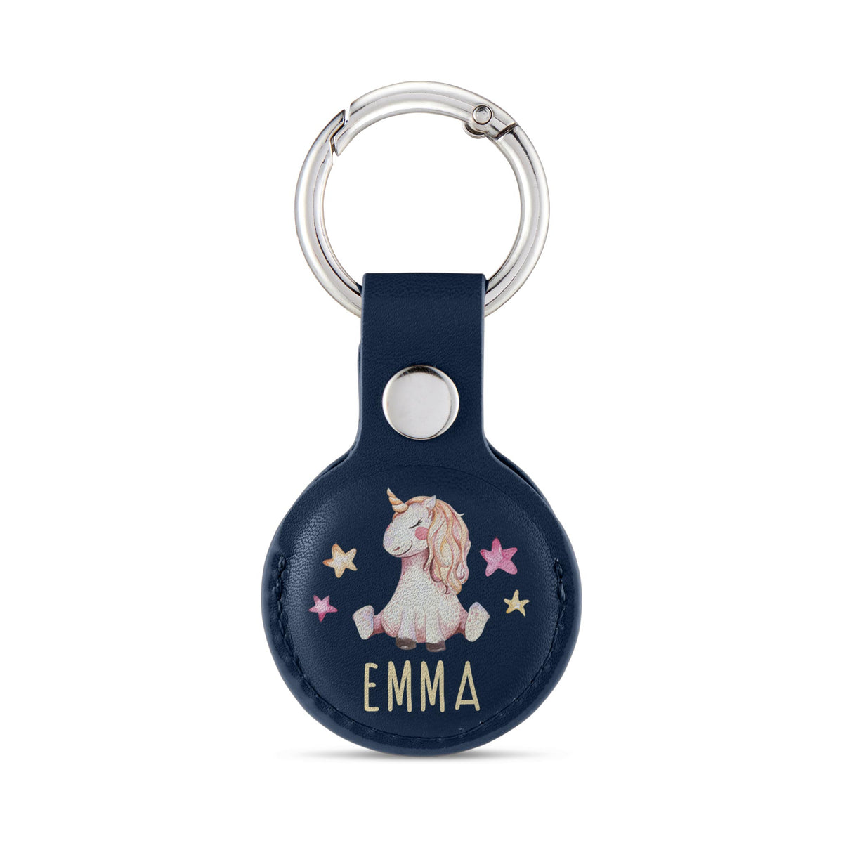 Personalised AirTag Case Keyring Holder Keychain Holder for Air Tag Tracking Device Unicorn Stars Name on Blue