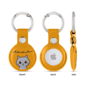 Personalised AirTag Case Keyring Holder Keychain Holder for Air Tag Tracking Device White Kitten Cat Name on Yellow