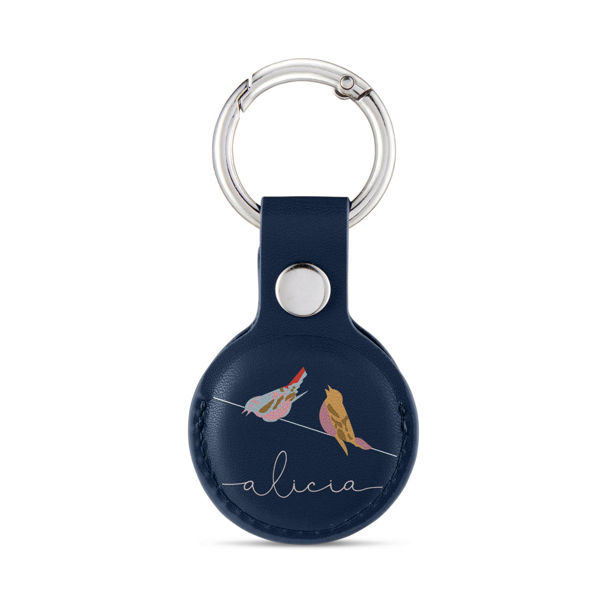 Personalised AirTag Case Keyring Holder Keychain Holder for Air Tag Tracking Device Birds Name Handwritten on Blue