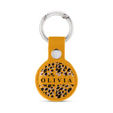 Personalised AirTag Case Keyring Holder Keychain Holder for Air Tag Tracking Device Animal Print Cheetah Name on Yellow