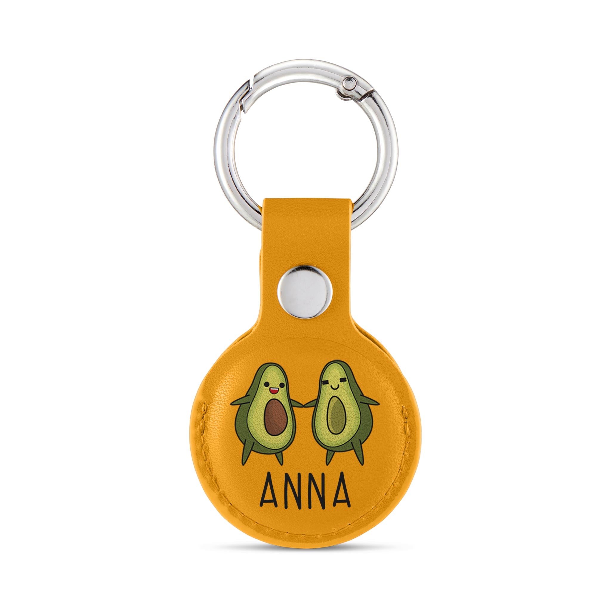 Personalised AirTag Case Keyring Holder Keychain Holder for Air Tag Tracking Device Kawaii Avocado Name on Yellow