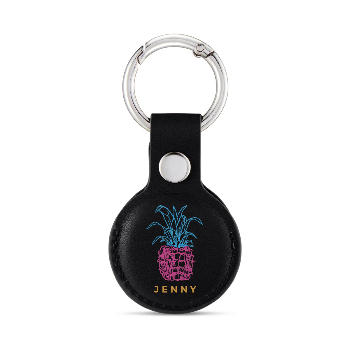 Personalised AirTag Case Keyring Holder Keychain Holder for Air Tag Tracking Device Pineapple Pink Name on Black