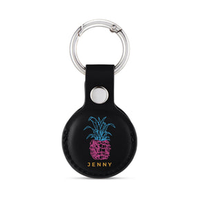 Personalised AirTag Case Keyring Holder Keychain Holder for Air Tag Tracking Device Pineapple Pink Name on Black