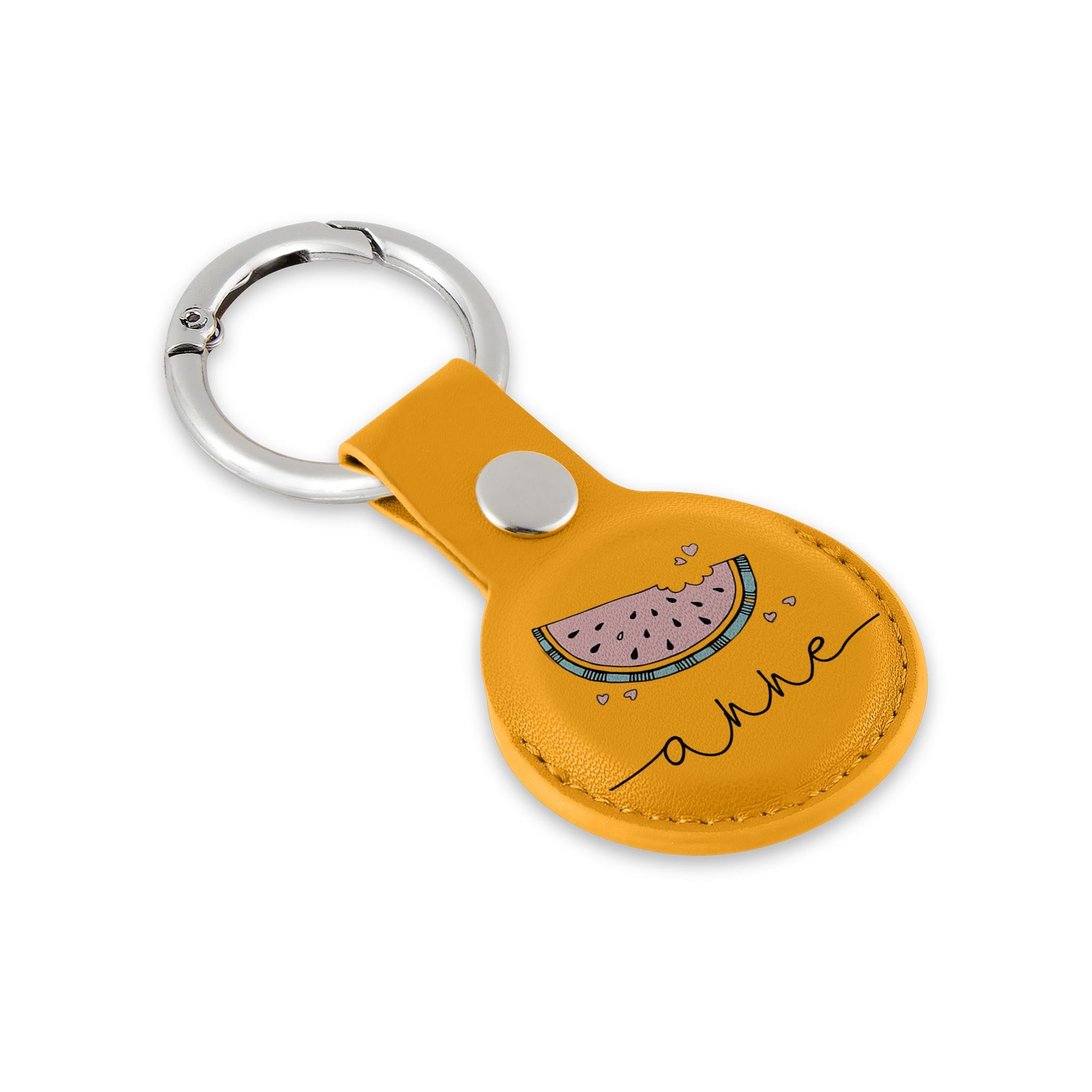 Personalised AirTag Case Keyring Holder Keychain Holder for Air Tag Tracking Device Watermellon Slice Name on Yellow