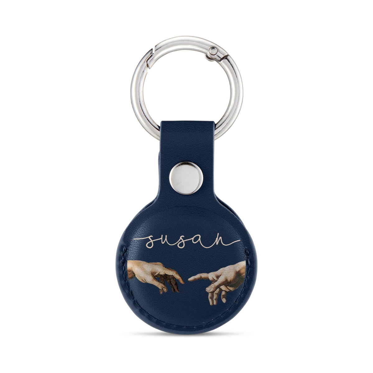 Personalised AirTag Case Keyring Holder Keychain Holder for Air Tag Tracking Device The Touch of God on Blue