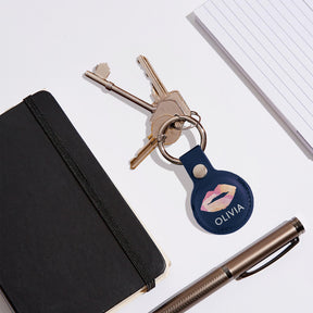 Personalised AirTag Case Keyring Holder Keychain Holder for Air Tag Tracking Device Lips KIss Name on Blue