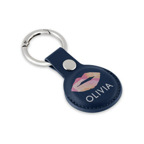 Personalised AirTag Case Keyring Holder Keychain Holder for Air Tag Tracking Device Lips KIss Name on Blue