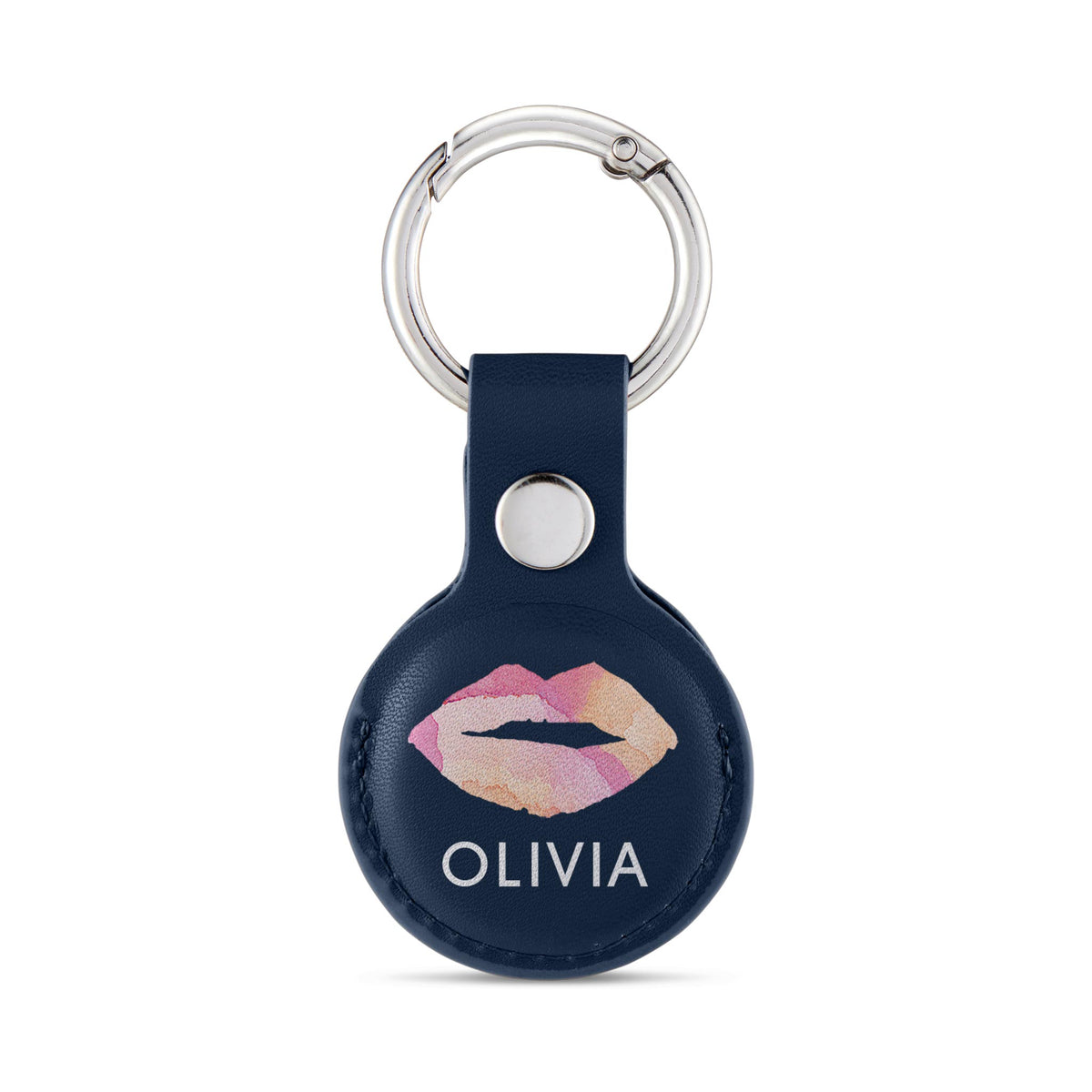 Personalised AirTag Case Keyring Holder Keychain Holder for Air Tag Tracking Device Lips KIss Name on Blue