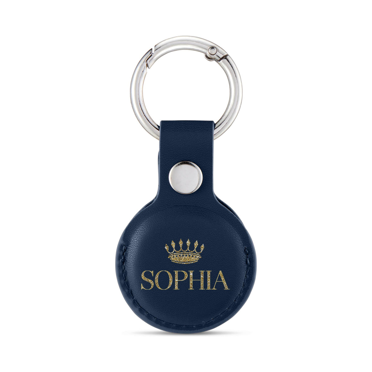 Personalised AirTag Case Keyring Holder Keychain Holder for Air Tag Tracking Device Gold Name Crown on Blue