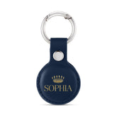 Personalised AirTag Case Keyring Holder Keychain Holder for Air Tag Tracking Device Gold Name Crown on Blue