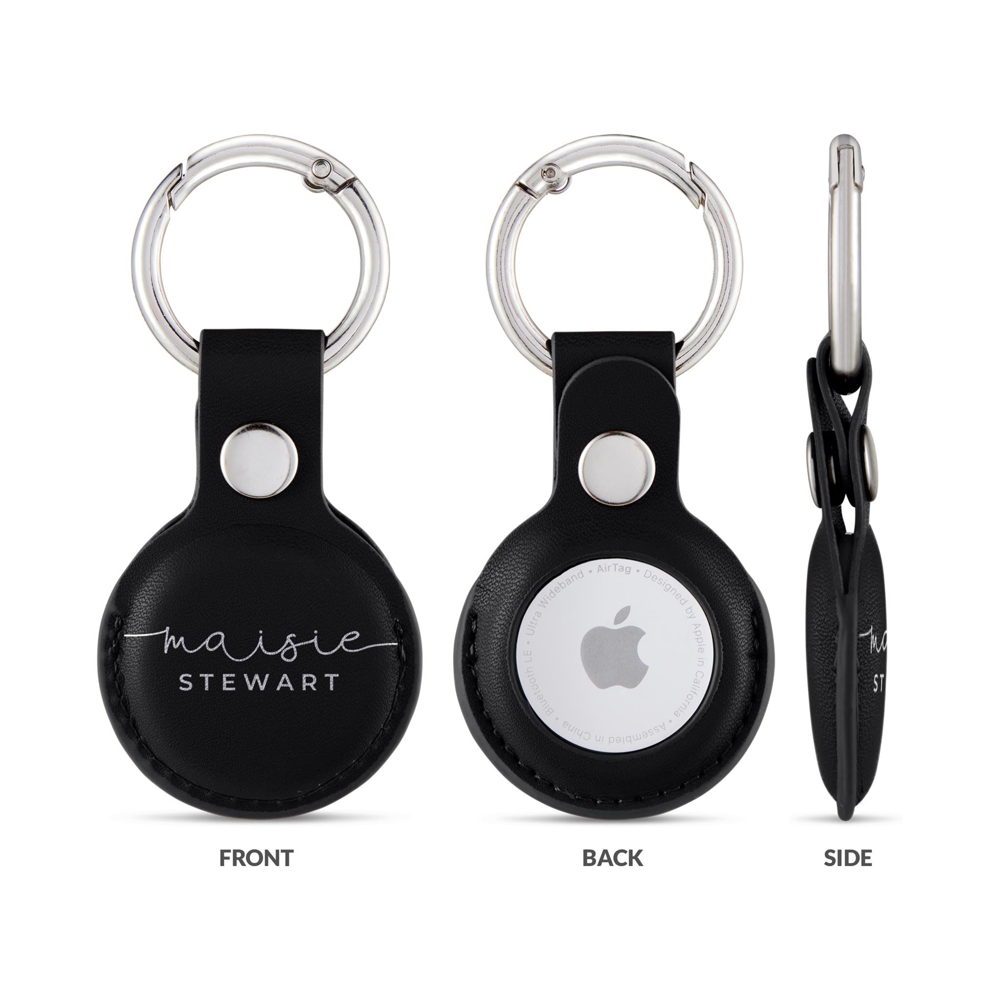 Personalised AirTag Case Keyring Holder Keychain Holder for AirTag Tracking Device Name Handwritten on Black