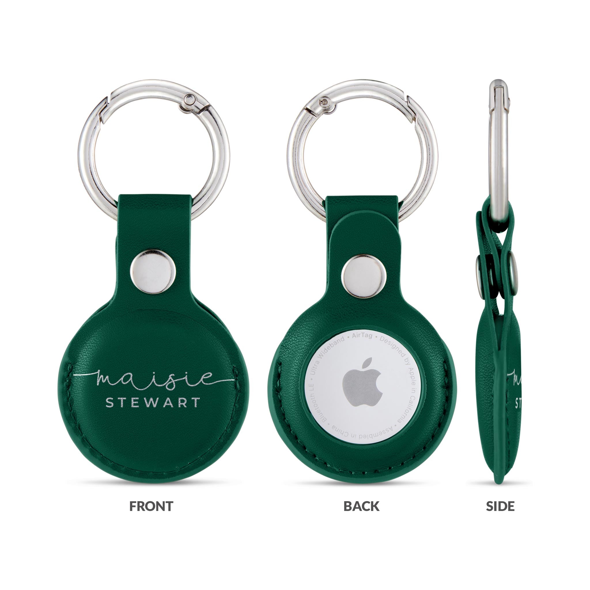 Personalised AirTag Case Keyring Holder Keychain Holder for Air Tag Tracking Device Name Handwritten on Green