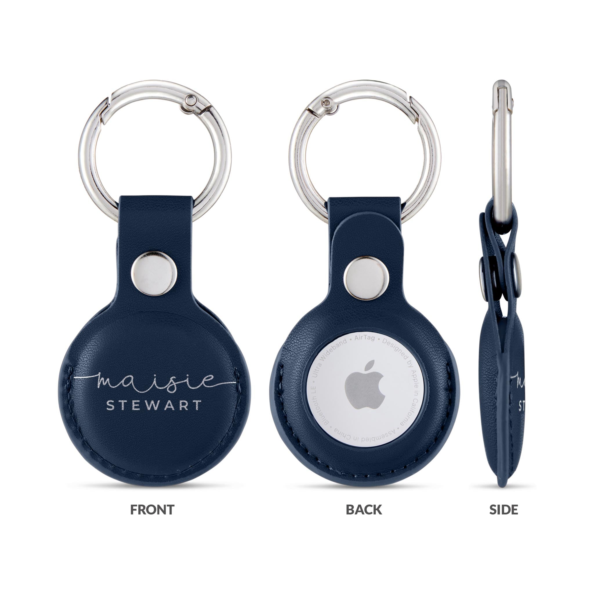 Personalised AirTag Case Keyring Holder Keychain Holder for Air Tag Tracking Device Name Handwritten on Blue