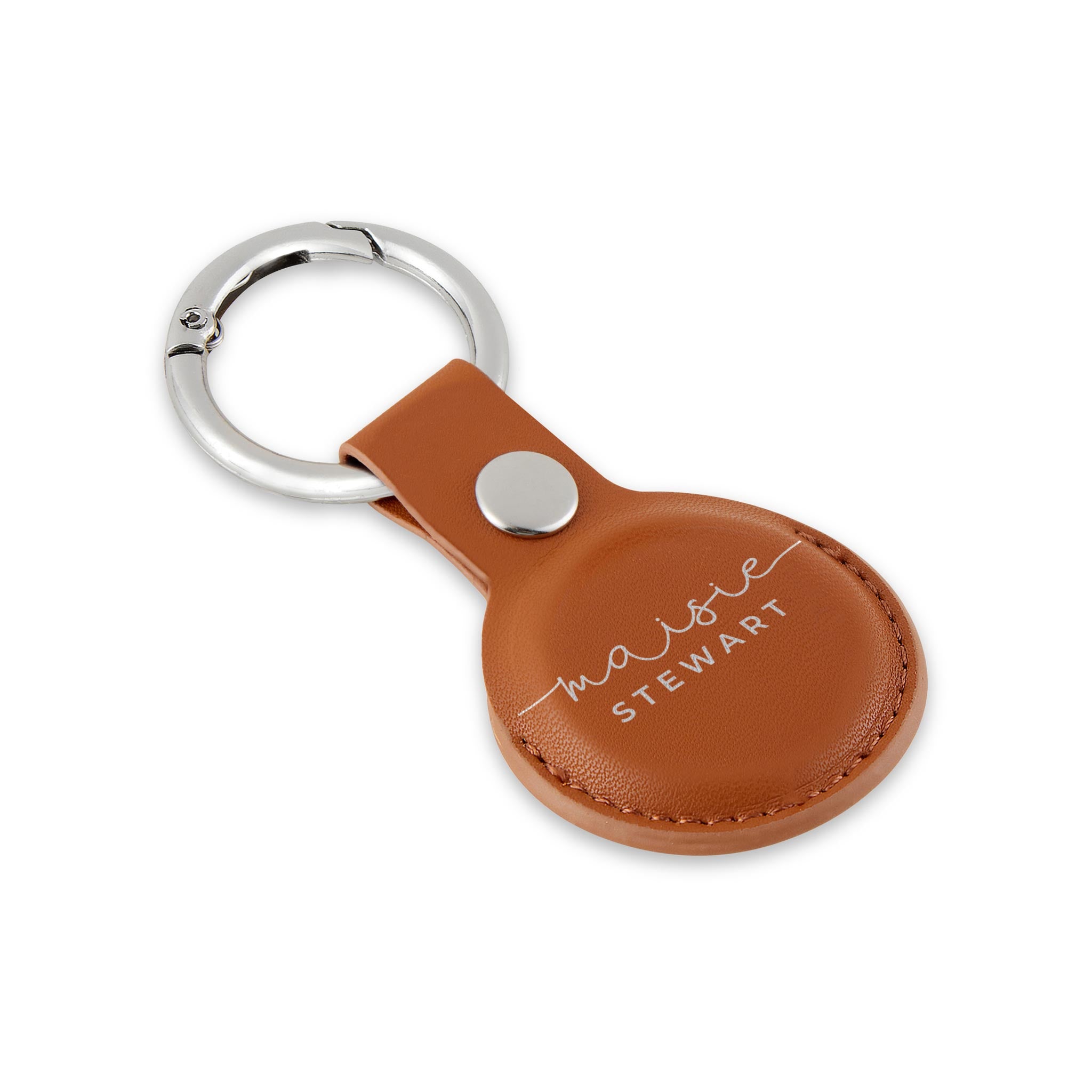 Personalised AirTag Case Keyring Holder Keychain Holder for Air Tag Tracking Device Name Handwritten on Brown