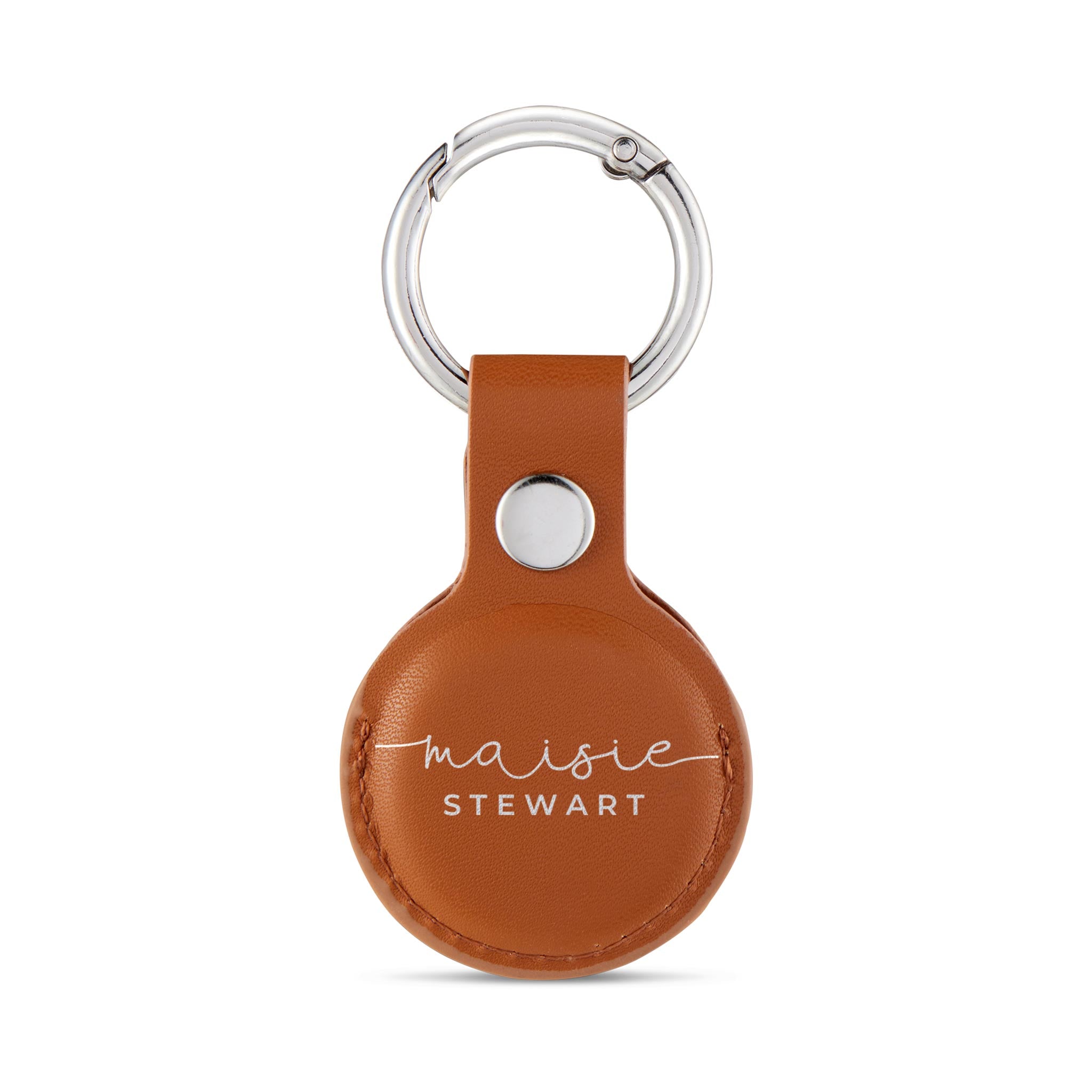 Personalised AirTag Case Keyring Holder Keychain Holder for Air Tag Tracking Device Name Handwritten on Brown