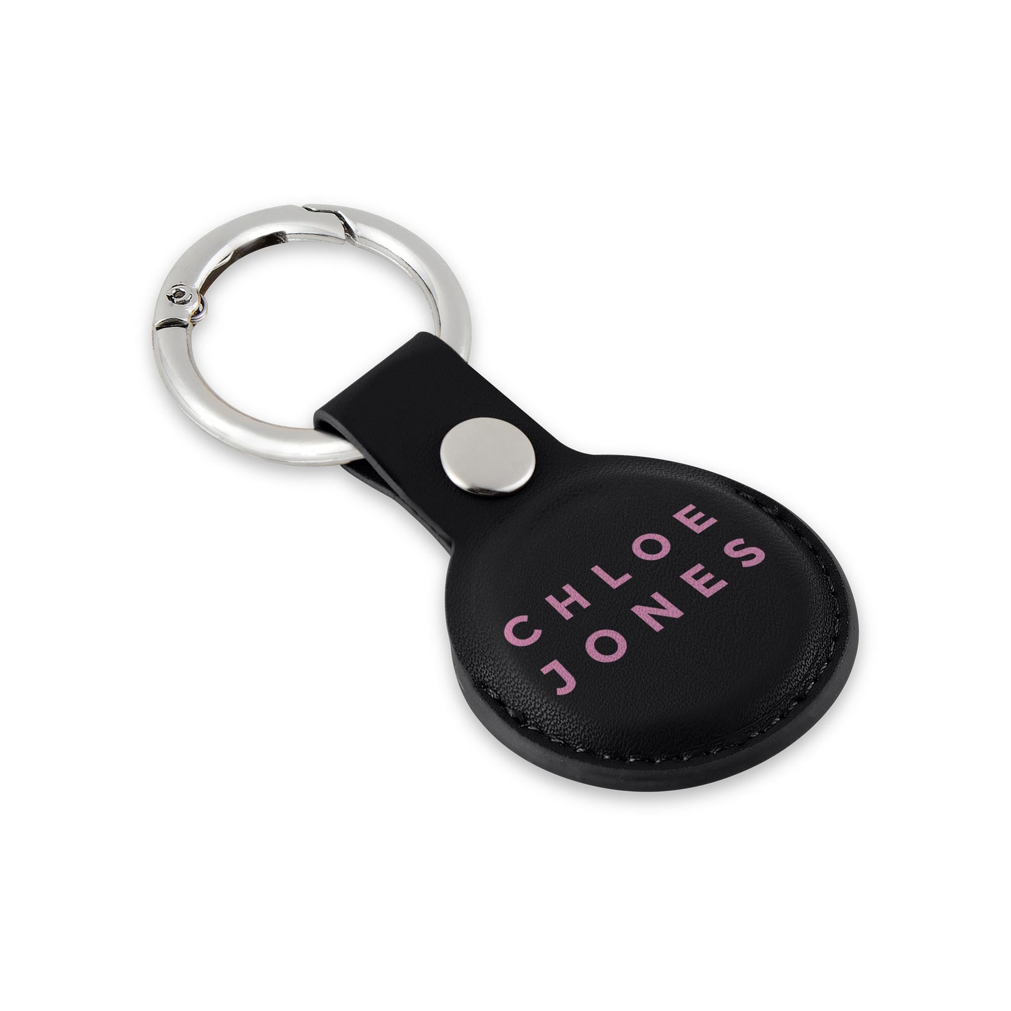 Personalised AirTag Case Keyring Holder Keychain Holder for Air Tag Tracking Device  Name Pink on Black