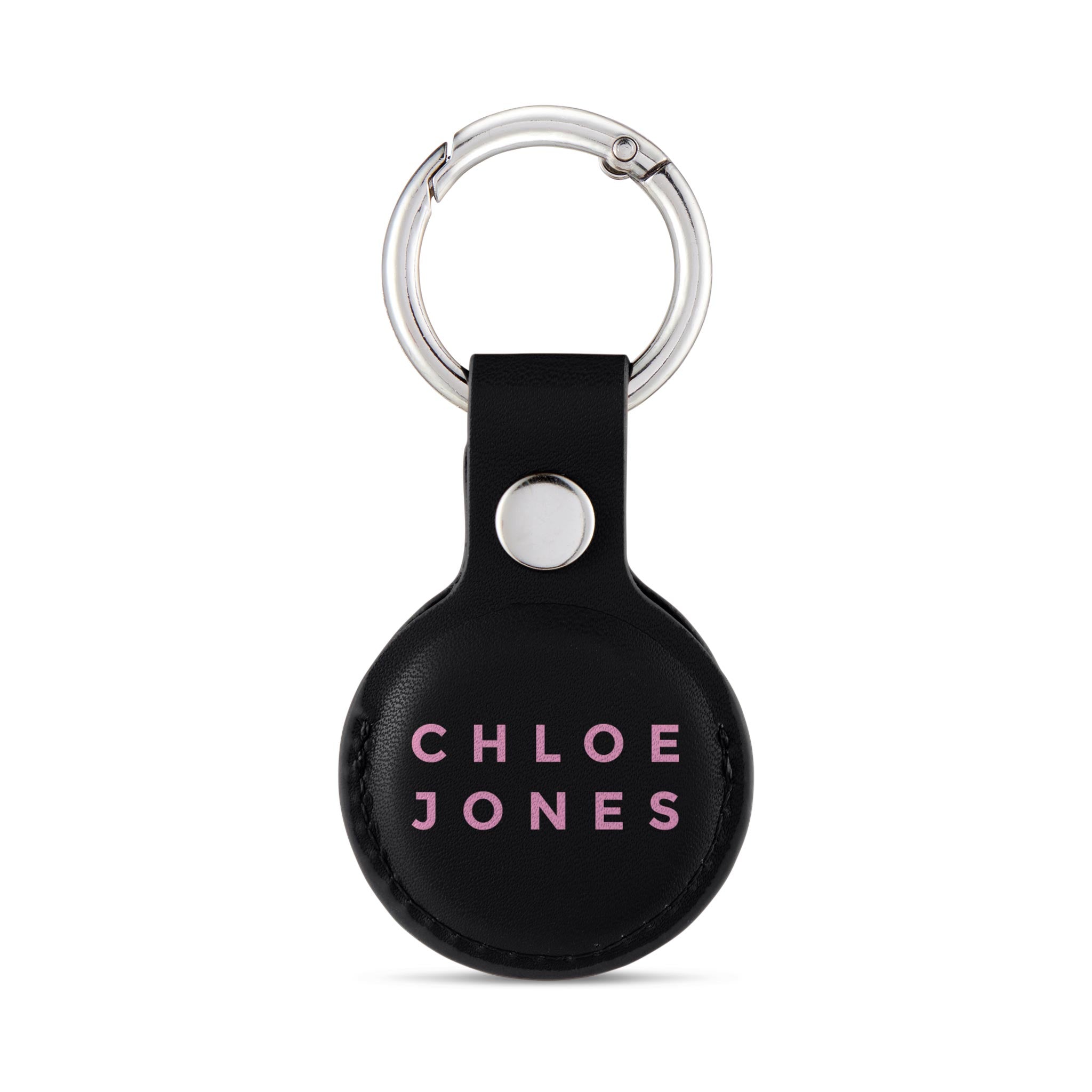 Personalised AirTag Case Keyring Holder Keychain Holder for Air Tag Tracking Device  Name Pink on Black