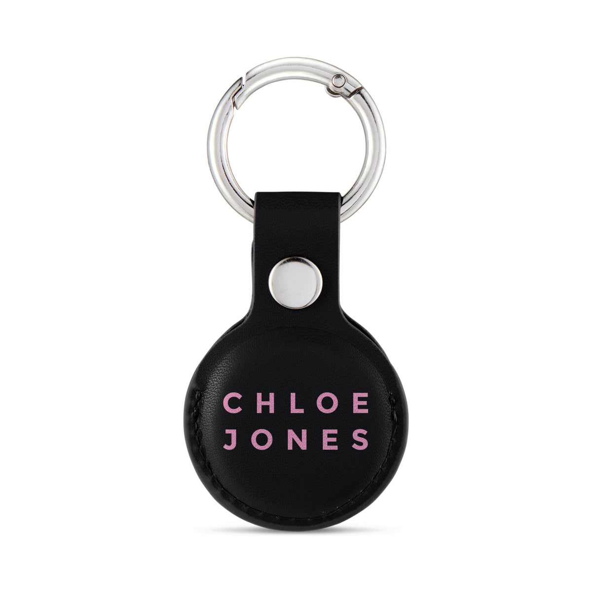 Personalised AirTag Case Keyring Holder Keychain Holder for Air Tag Tracking Device  Name Pink on Black