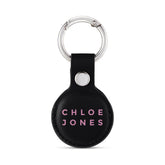 Personalised AirTag Case Keyring Holder Keychain Holder for Air Tag Tracking Device  Name Pink on Black
