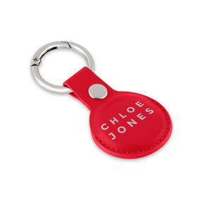 Personalised AirTag Case Keyring Holder Keychain Holder for Air Tag Tracking Device Name White on Red