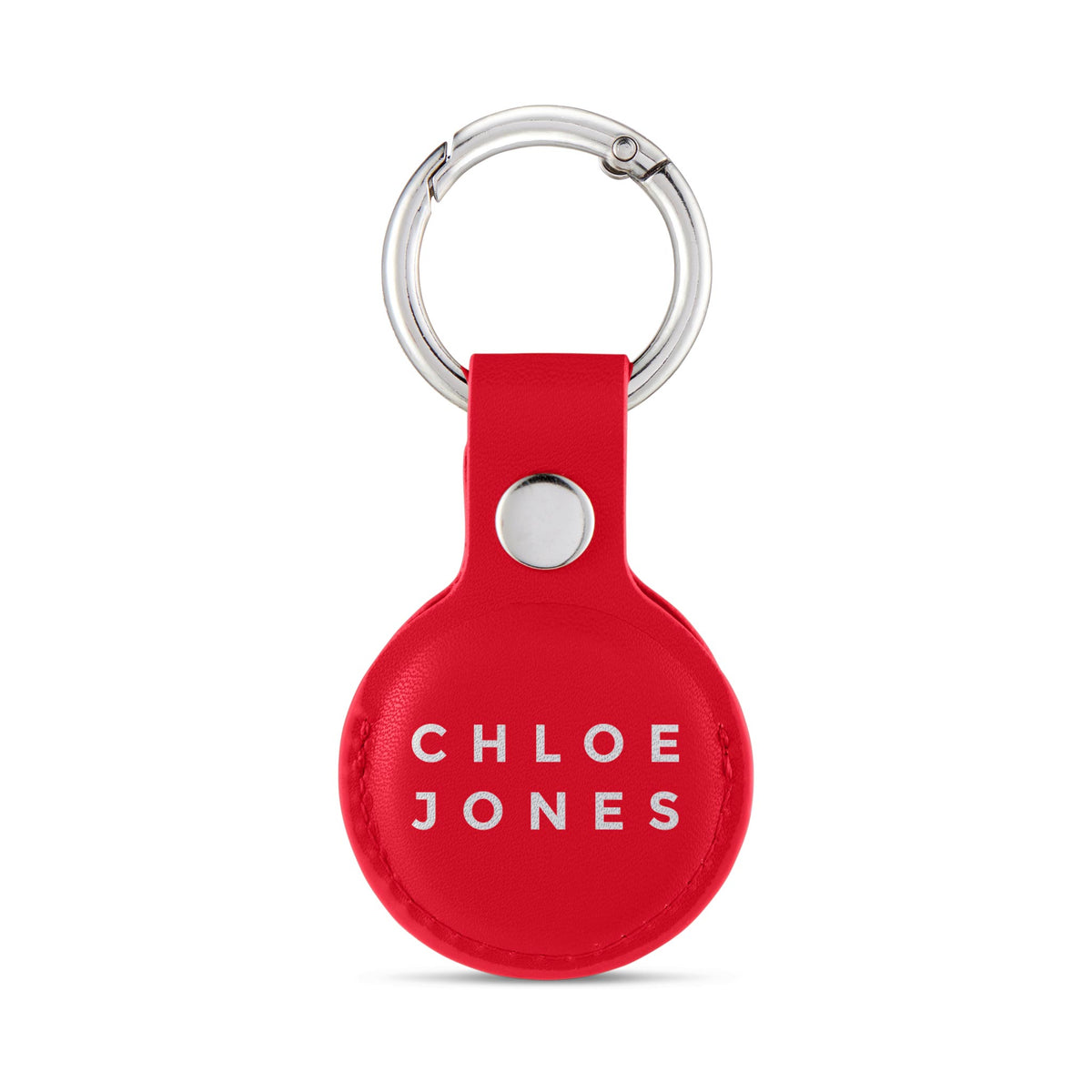 Personalised AirTag Case Keyring Holder Keychain Holder for Air Tag Tracking Device Name White on Red