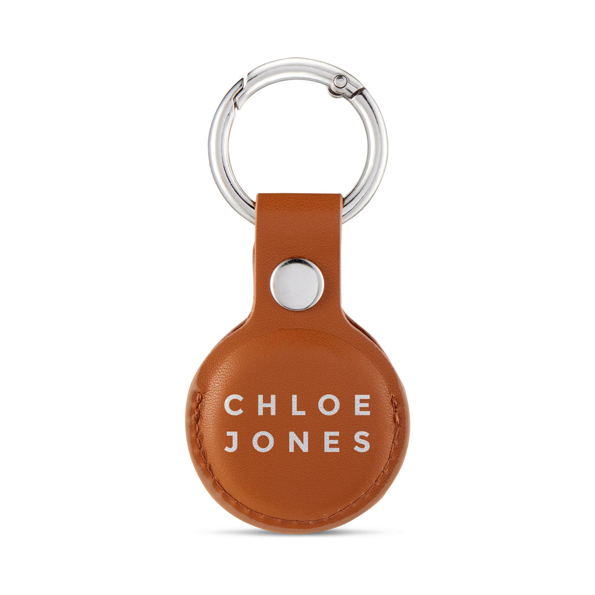 Personalised AirTag Case Keyring Holder Keychain Holder for Air Tag Tracking Device Name White on Brown