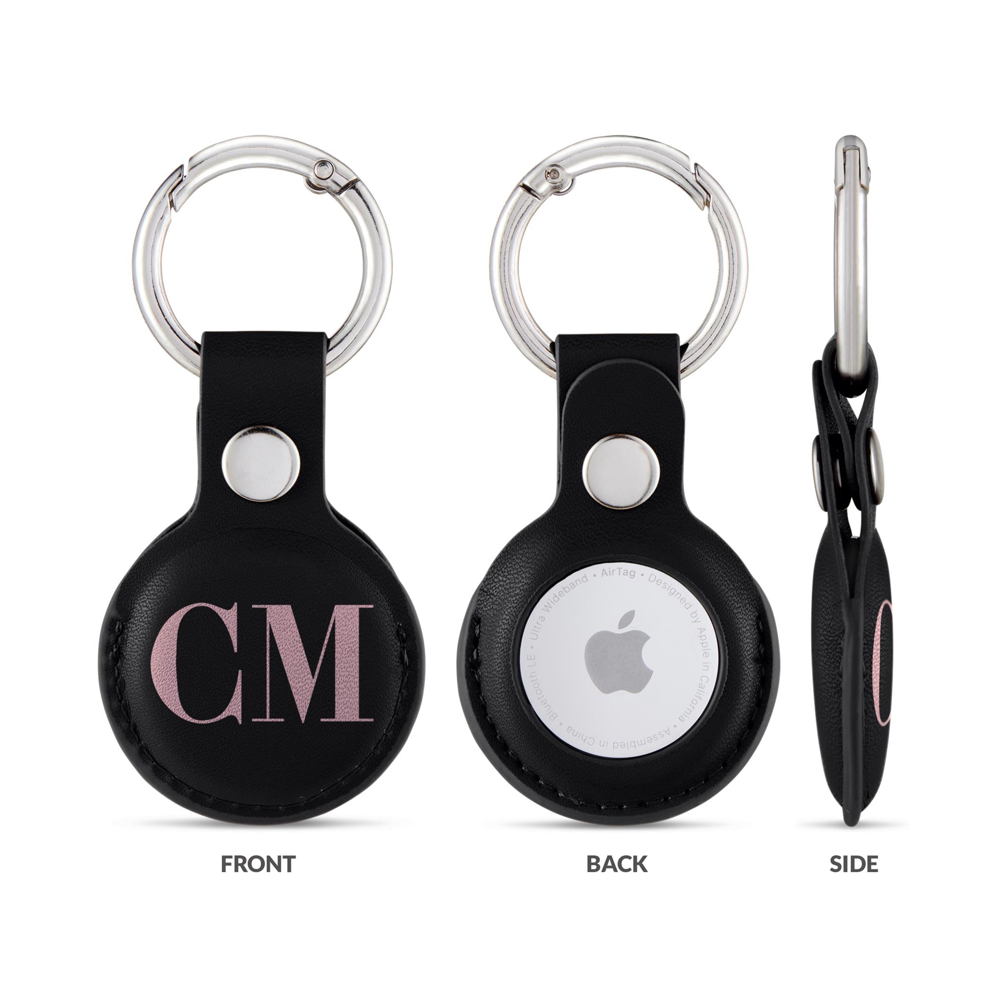 Personalised AirTag Case Keyring Holder Keychain Holder for Air Tag Tracking Device Monogram Initials on Black