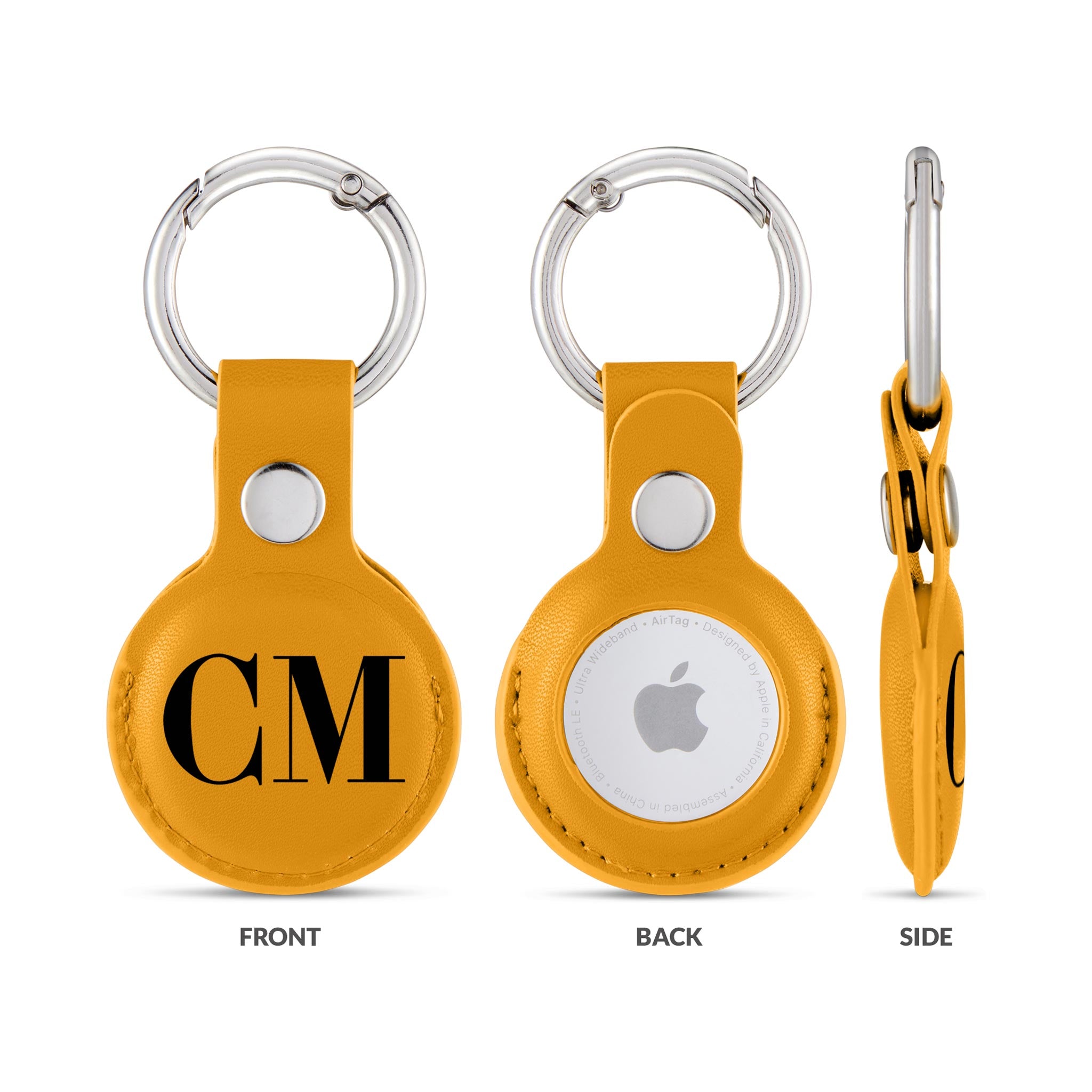 Personalised AirTag Case Keyring Holder Keychain Holder for Air Tag Tracking Device Monogram Initials on Yellow