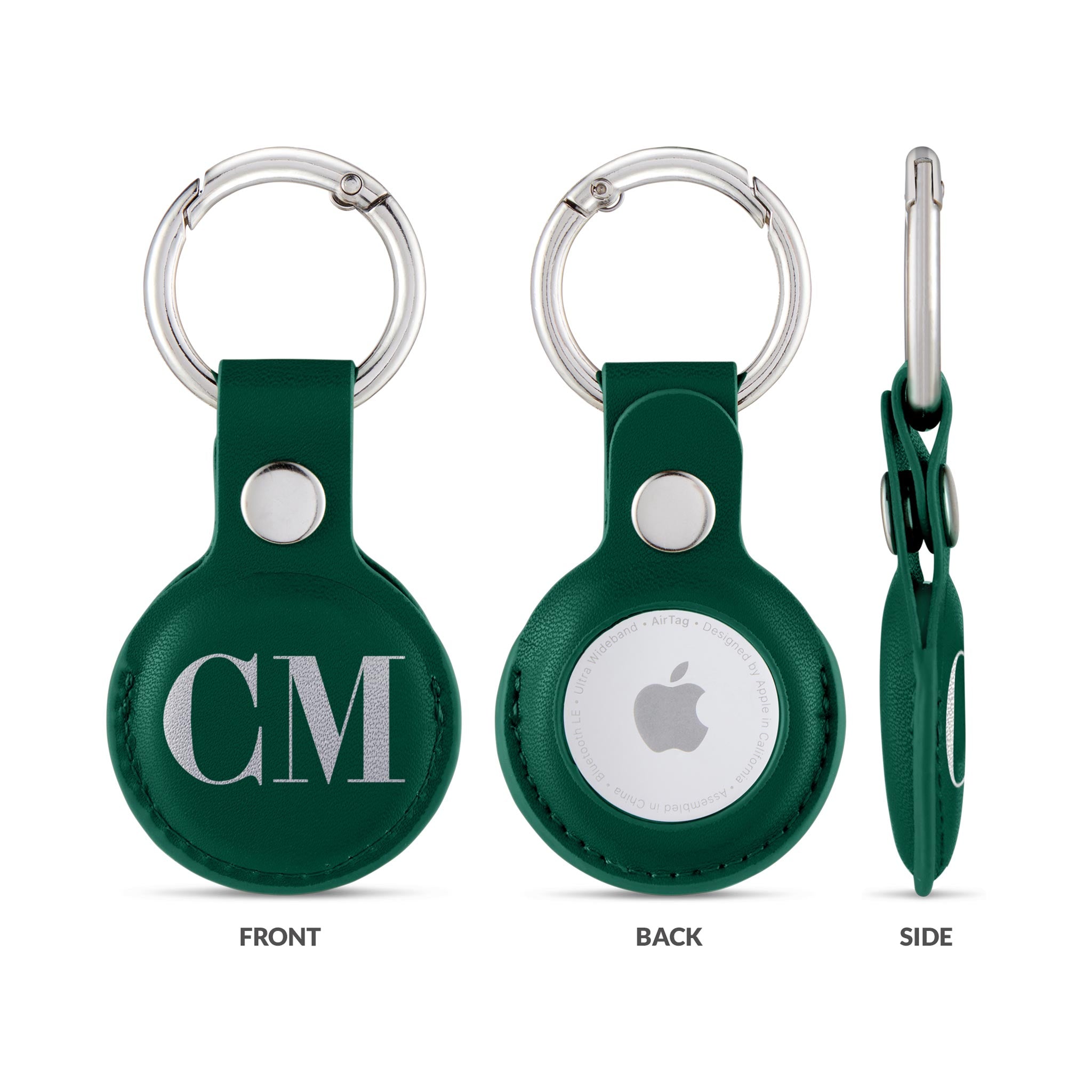 Personalised AirTag Case Keyring Holder Keychain Holder for Air Tag Tracking Device Monogram Initials on Green