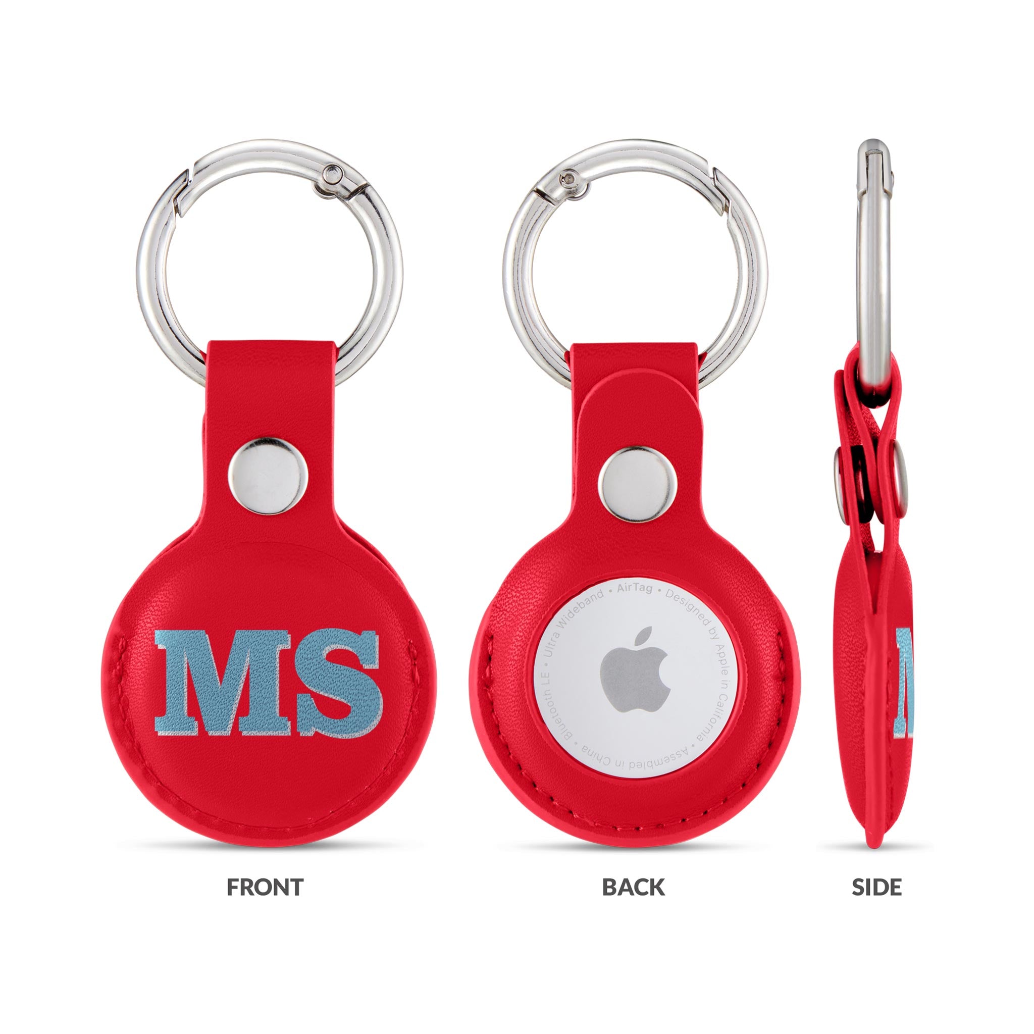 Personalised AirTag Case Keyring Holder Keychain Holder for Air Tag Tracking Device Monogram Bold on Red