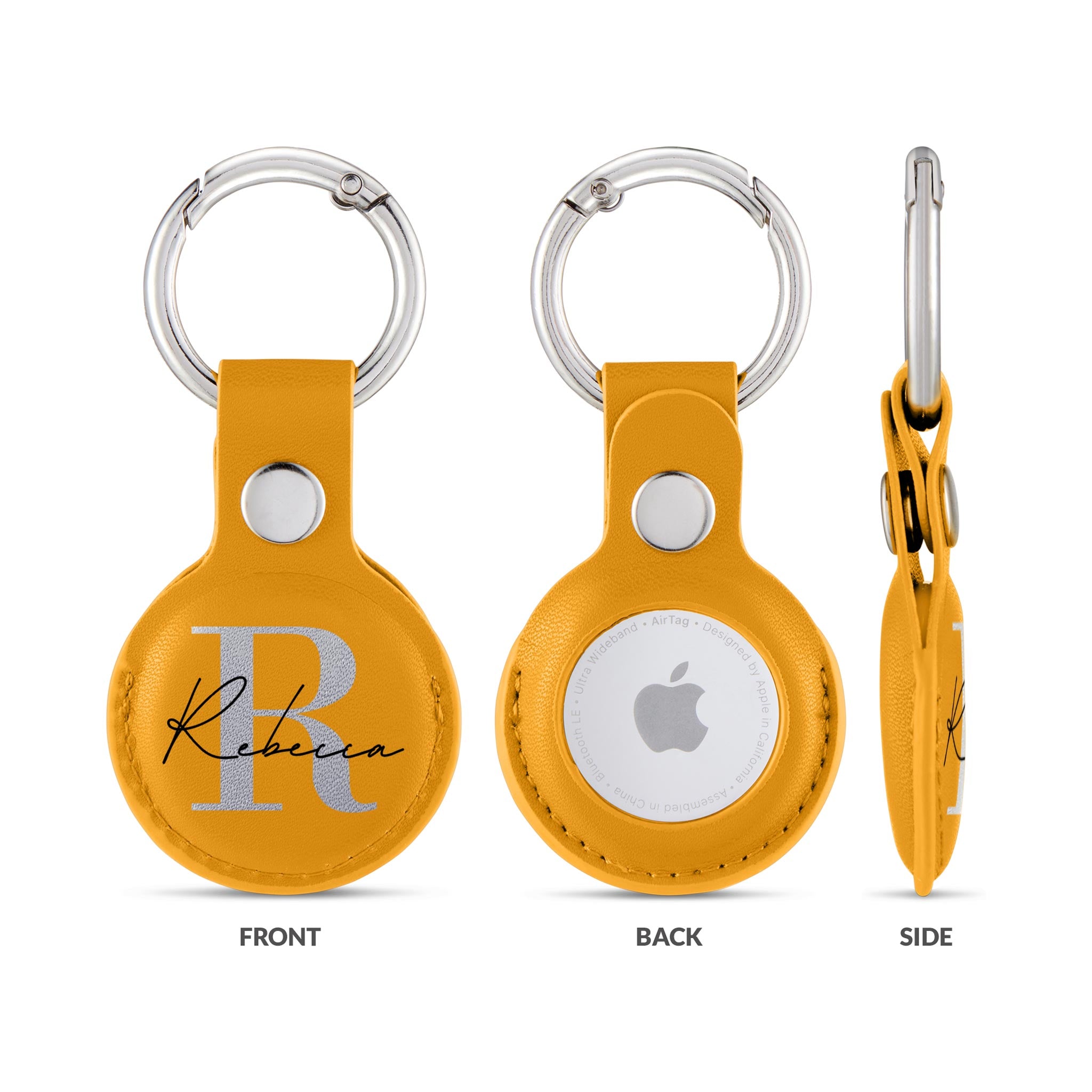 Personalised AirTag Case Keyring Holder Keychain Holder for Air Tag Tracking Device Name Initial on Yellow