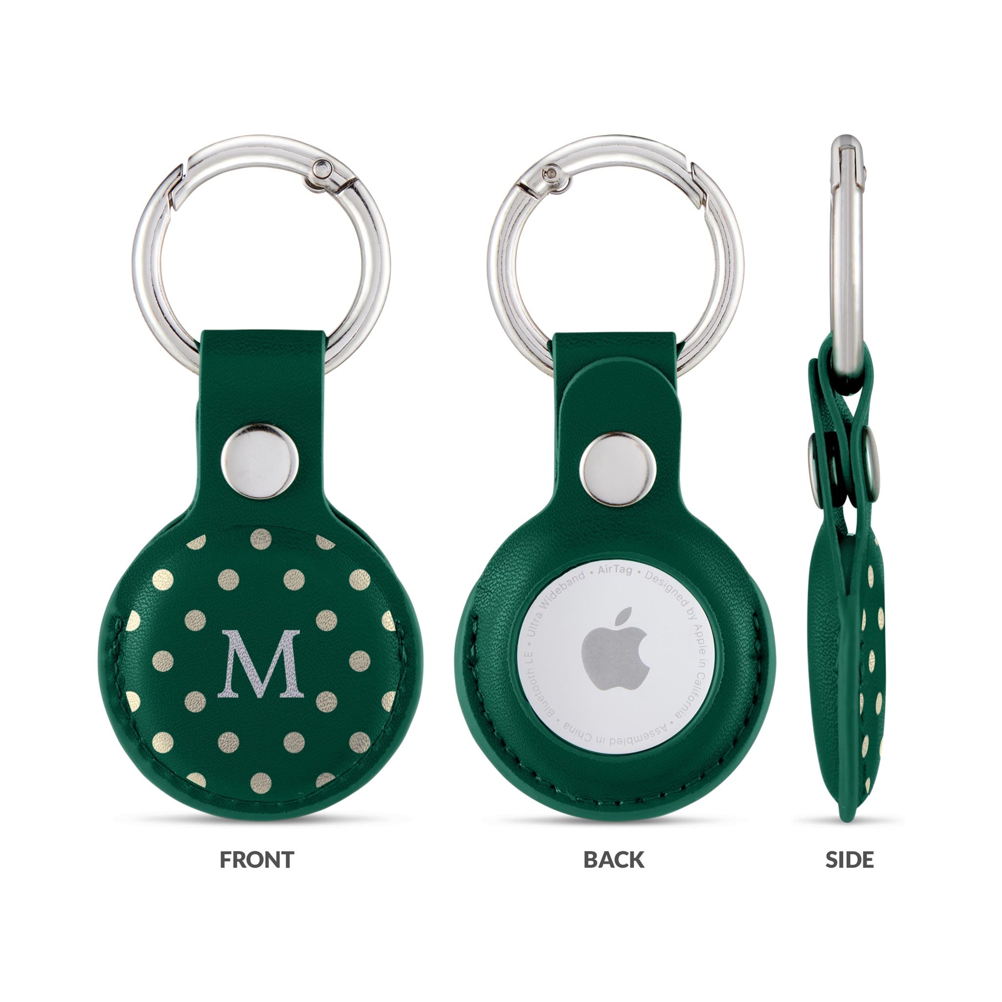 Personalised AirTag Case Keyring Holder Keychain Holder for Air Tag Tracking Device Polka Dots Name on Green