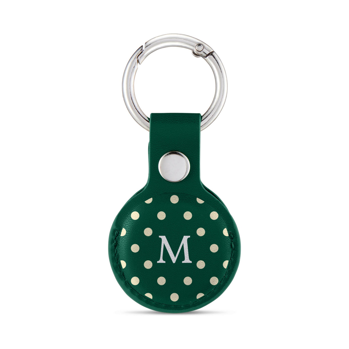 Personalised AirTag Case Keyring Holder Keychain Holder for Air Tag Tracking Device Polka Dots Name on Green