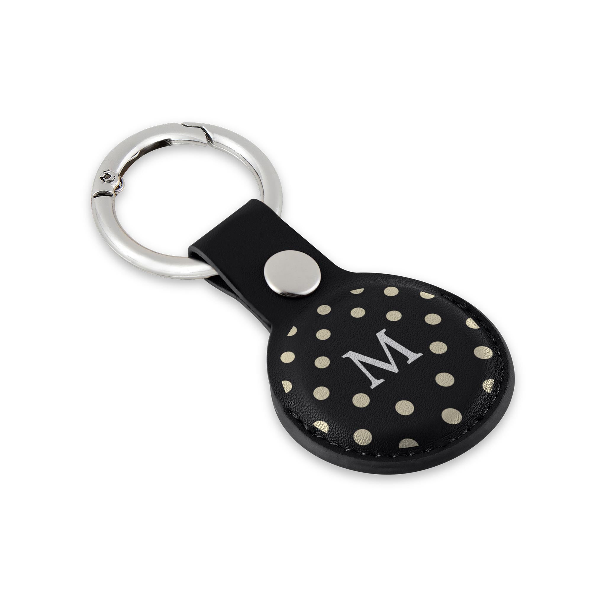 Personalised AirTag Case Keyring Holder Keychain Holder for Air Tag Tracking Device Polka Dots Name on Black